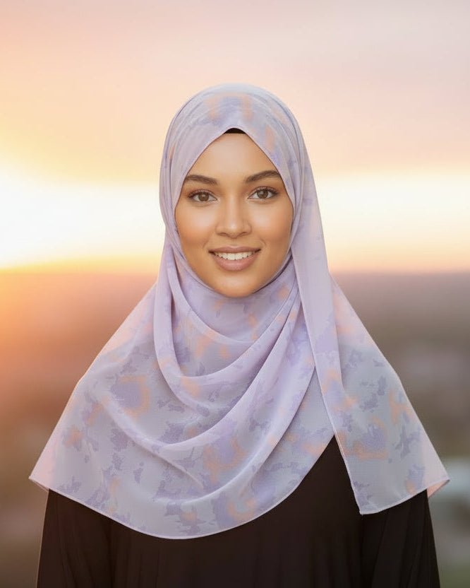 Chiffon Print Hijab — Light Purple & Peach Mini Blots - ZIZI Boutique