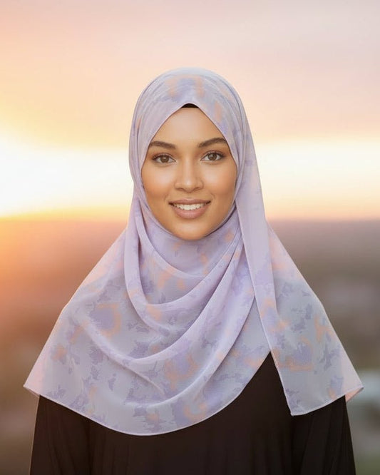 Chiffon Print Hijab — Light Purple & Peach Mini Blots - ZIZI Boutique