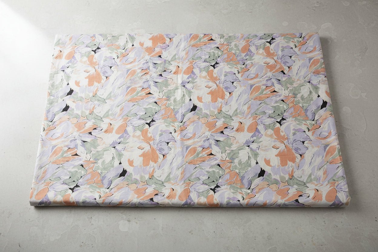 Chiffon Print Hijab — Peach, Lavender & Green Flowers - ZIZI Boutique
