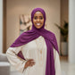 ZIZI Classic Chiffon Hijab Violet worn by a smiling woman showcasing the lightweight fabric