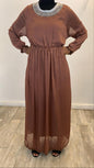 ZIZI Boutique Cleopatra Chiffon Maxi Dress FINAL SALE in brown with embellished neckline and cinched waist
