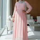 Cleopatra Chiffon Maxi Dress FINAL SALE in pink, styled with a grey scarf and a chic handbag