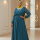ZIZI Boutique Cleopatra Chiffon Maxi Dress FINAL SALE in teal with elegant long sleeves and detailed neckline