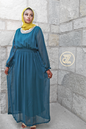 ZIZI Boutique Cleopatra Chiffon Maxi Dress FINAL SALE in teal with elegant long sleeves and detailed neckline