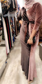 Colorblock Two Tone Velvet Evening Dress from ZIZI Boutique featuring a stylish belt and elegant design
