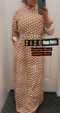 Doba Winter Dress caramel beige maxi dress with diamond print and long sleeves
