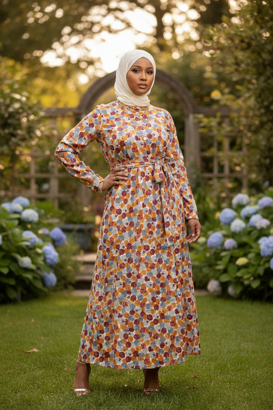 Doba Winter Dress maxi dress with colorful floral pattern and long sleeves