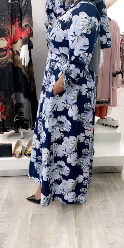 Navy Floral High Low Maxi Dress with Long Sleeves and Elegant Floral Pattern from ZIZI Boutique
