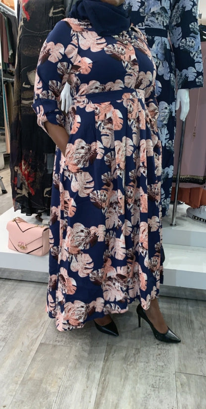 Floral High Low Maxi Dress in navy with pink floral patterns, perfect for stylish summer outings