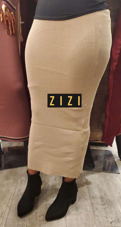 Free Size Women's Sweater Maxi Skirt in beige worn with black ankle boots from ZIZI Boutique