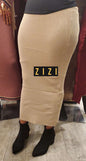 Free Size Women's Sweater Maxi Skirt in beige worn with black ankle boots from ZIZI Boutique