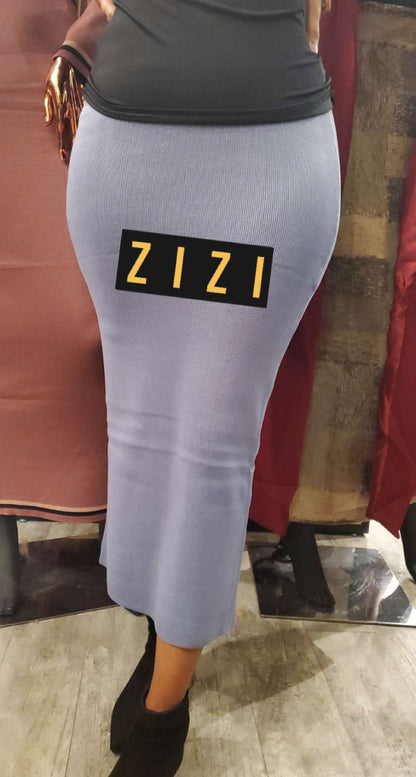 Free Size Women's Sweater Maxi Skirt in light blue worn with black top and ankle boots