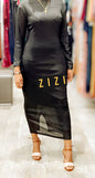 ZIZI Grace Thinstripe Maxi Dress in Black with Long Sleeves and Elegant Design