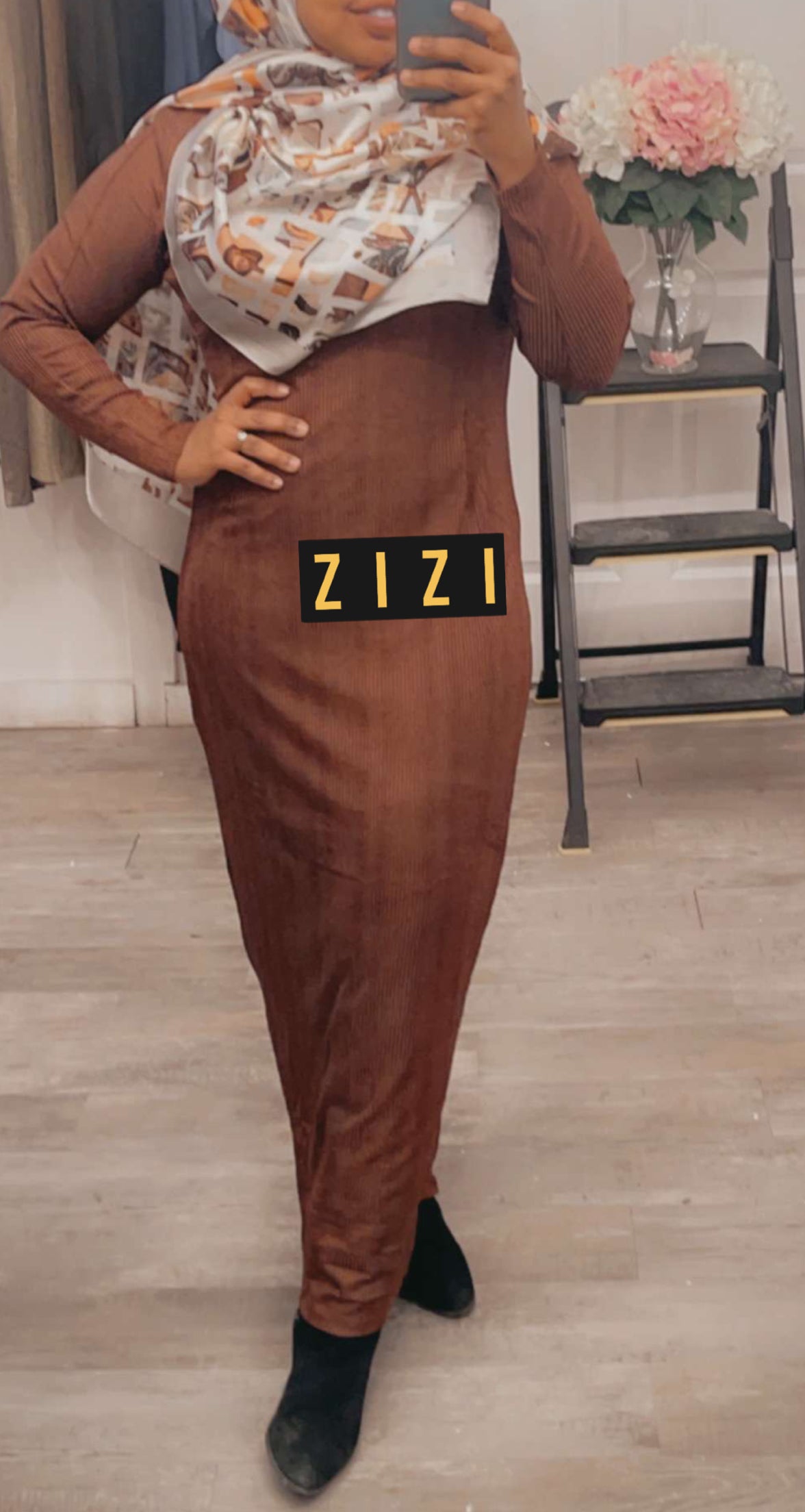 ZIZI Grace Thinstripe Maxi Dress in brown with a form-fitting design for a stylish look