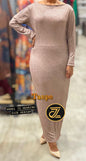 Taupe Grace Thinstripe Maxi Dress by ZIZI, featuring a long sleeve design perfect for stylish comfort