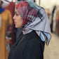 Small Square Silk Print Hijab - Burgundy/Grey/Green - ZIZI Boutique
