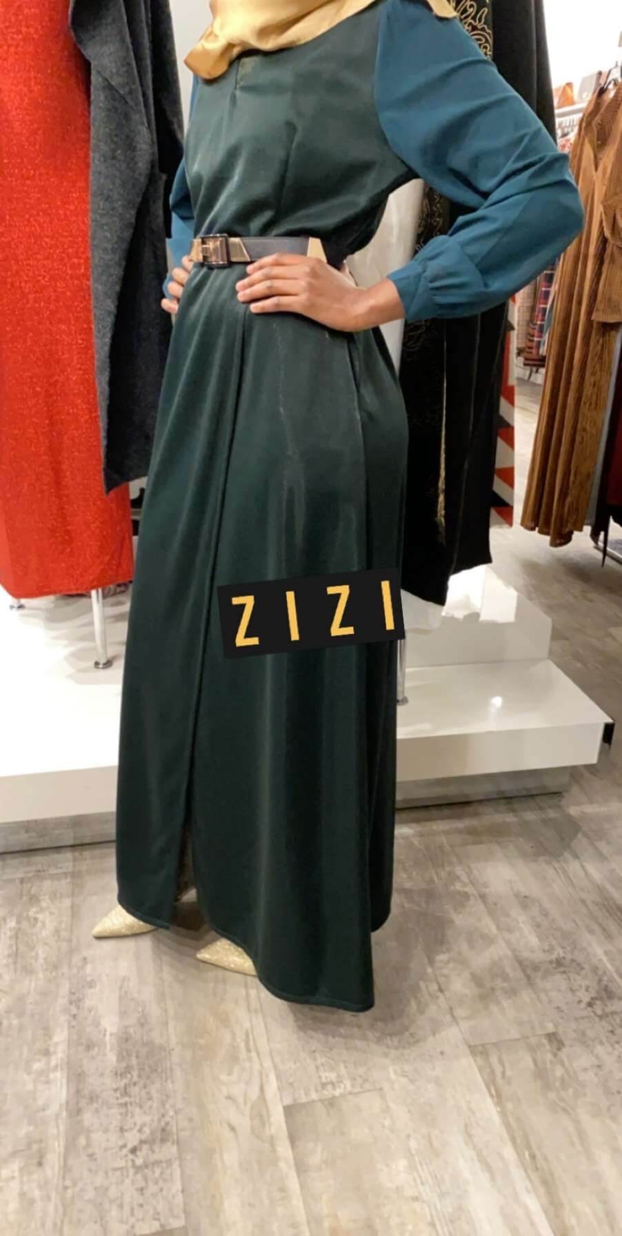Aisha Lace Evening Dress in dark green color available at ZIZI Boutique