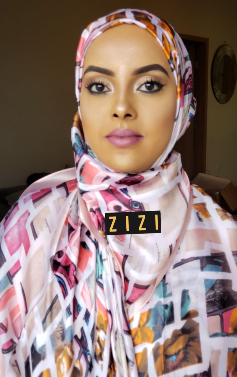 Silk Print Hijab - Baby Pink Multicolor Box Print - ZIZI Boutique