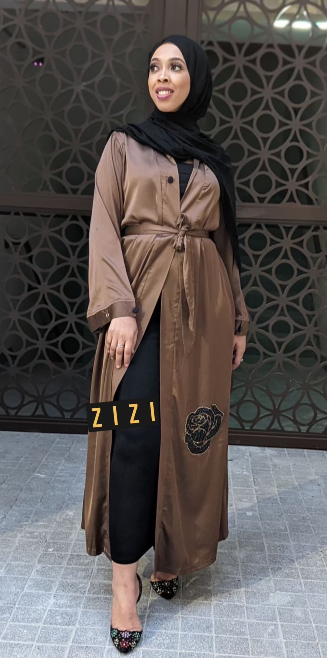 ZZ Satin Flower Kimono - Chocolate Brown - ZIZI Boutique
