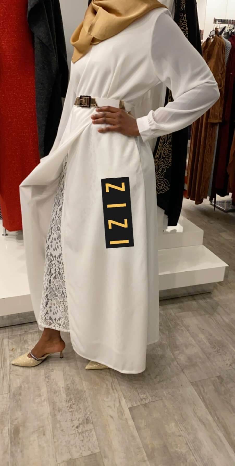 Aisha Lace Evening Dress in white color available at ZIZI Boutique