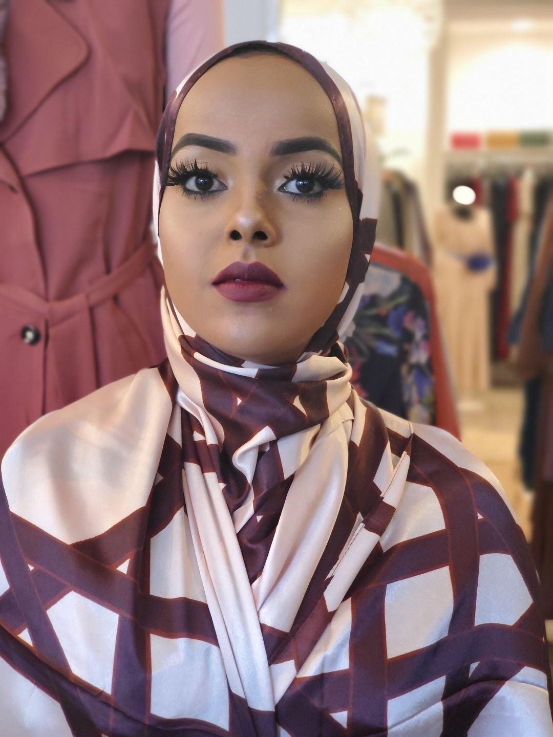 Silk Print Hijab - Cream + Brown Stripe - ZIZI Boutique
