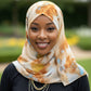 Ink Blot Chiffon Print Hijab — Caramel Yellow & Light Blue - ZIZI Boutique