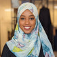 Ink Blot Chiffon Print Hijab — Turquoise, Lime & Plum - ZIZI Boutique
