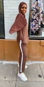ZIZI Boutique Jersey Hoodie Maxi Dress in Brown with Side Stripes and Hood for a Stylish Look