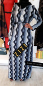 Modest Diamond Sweater Maxi Dress in Black and Gray with Stylish Belt and Long Sleeves