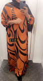 ZIZI MSA Winter Print Dress - Tribal maxi pocket dress in bold black and orange tribal pattern