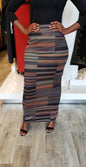 Multi Stripe Maxi Skirt 5 colorways worn by model with black top and sandals