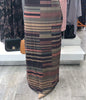 Multi Stripe Maxi Skirt in muted earth tones with horizontal and vertical stripes pattern