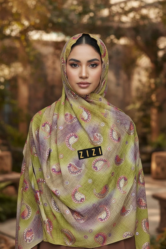 Paisley Print Hijab — Mustard, Lime & Lavender - ZIZI Boutique