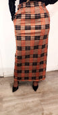 Plaid Button Women's Maxi Skirt Amazing DEAL with orange and black check pattern from ZIZI Boutique