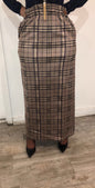 Plaid Button Women's Maxi Skirt Amazing DEAL in neutral tones with high waist and full length design