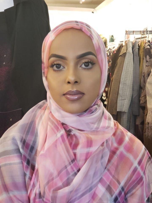 Plaid Print Hijab — Baby Pink & Blush Pink - ZIZI Boutique