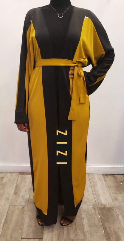 ZIZI Boutique Qalanjo Design Abaya Eid Collection in Black and Yellow with a Stylish Belt
