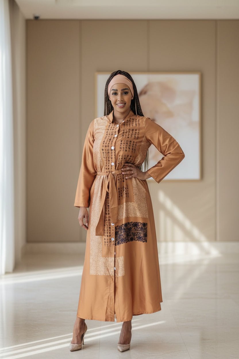 Satin Silk Maxi Print Dress Shirt - ZIZI Boutique