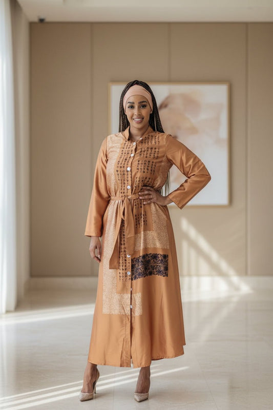 Satin Silk Maxi Print Dress Shirt - ZIZI Boutique