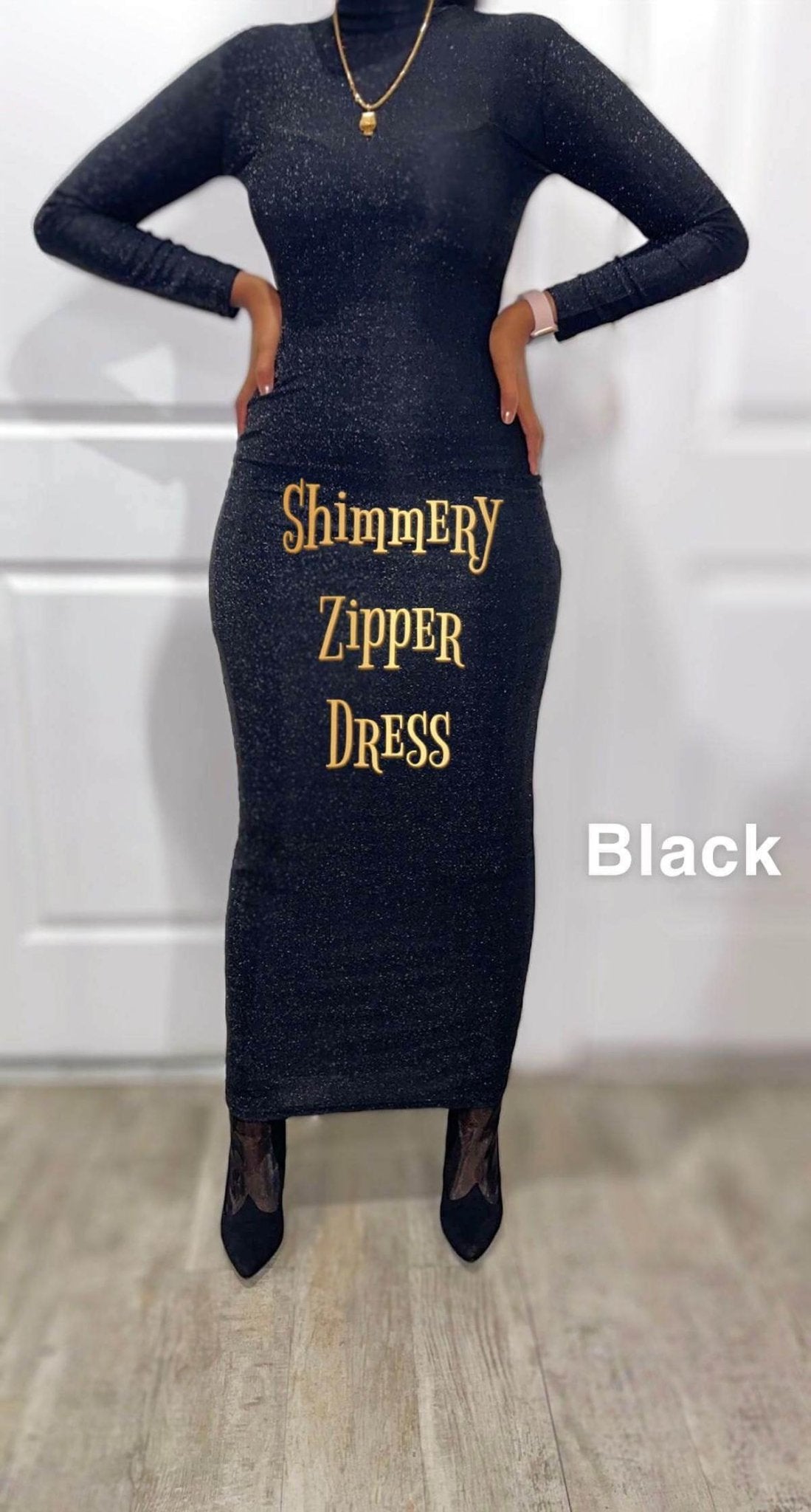 Shimmery Bodycon Zipper Maxi Dress - ZIZI Boutique