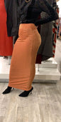 Shimmery High Waisted Maxi Skirt in Orange with a Bodycon Fit for Stylish Outfits