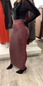 Shimmery High Waisted Maxi Skirt in Burgundy for a trendy and stylish outfit
