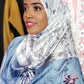 Silk Print Hijab — Powder Blue, Grey & Pink Flowers - ZIZI Boutique