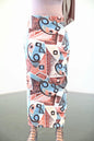ZIZI Suede Winter Print Maxi Skirt featuring abstract geometric patterns in blue and brown tones