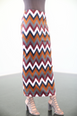 ZIZI Suede Winter Print Maxi Skirt featuring bold zigzag pattern in warm autumn colors