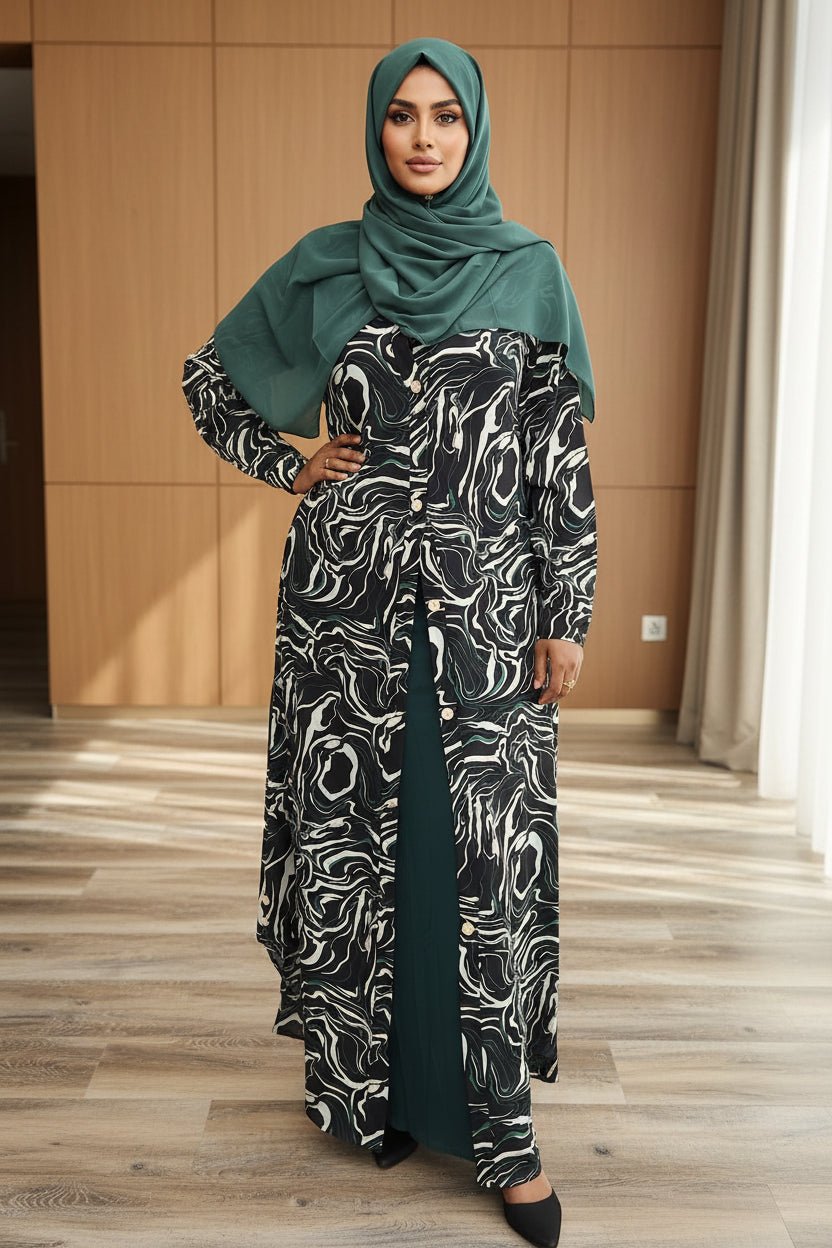 Swirls Maxi Print Dress Shirt - ZIZI Boutique