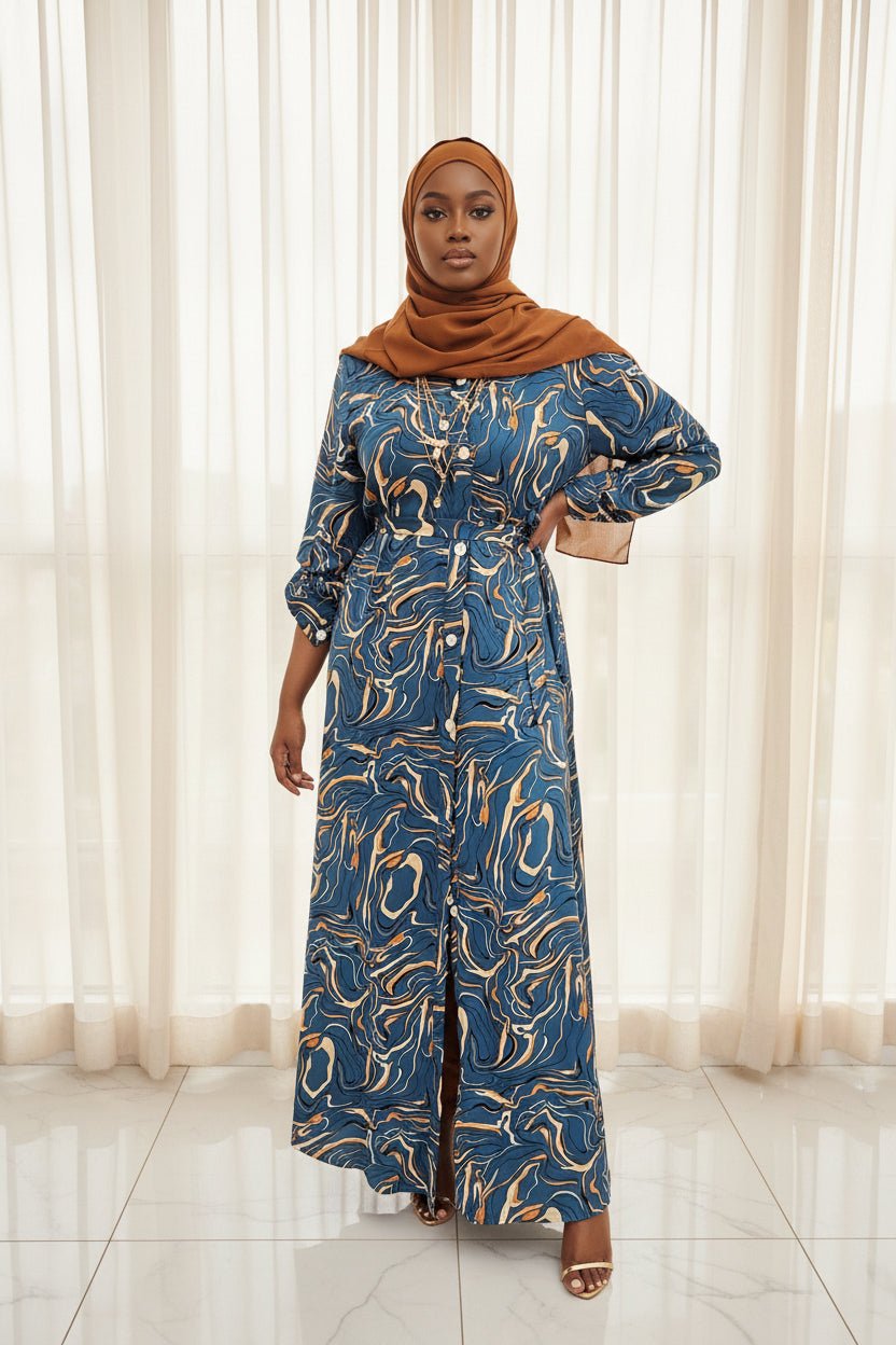 Swirls Maxi Print Dress Shirt - ZIZI Boutique