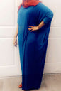 ZIZI Boutique Cotton Butterfly Dress - FINAL SALE in blue with loose fit and three-quarter sleeves worn with red scarf