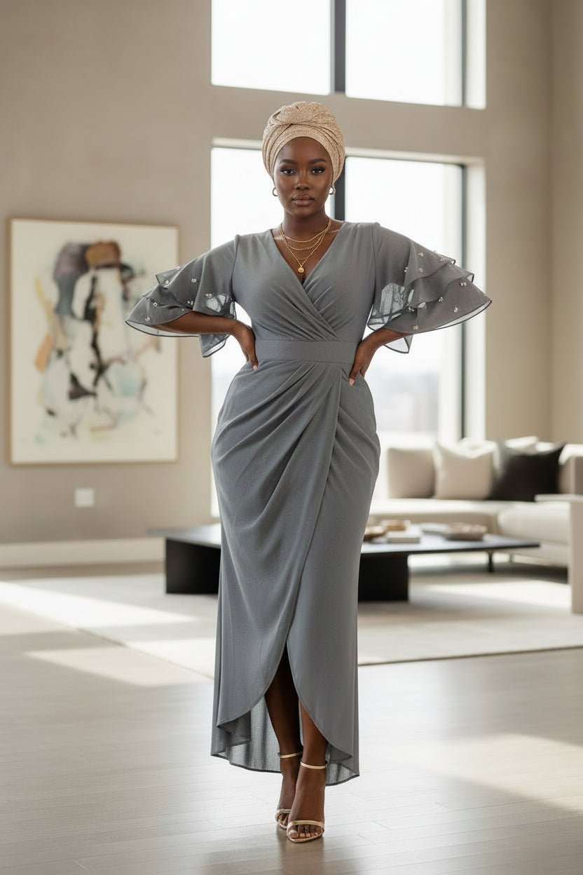 Vintage Pearls Silver Evening Dress - ZIZI Boutique