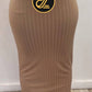 Wide Pinstripe Women's Maxi Skirt in beige worn with black top and sandals by ZIZI Boutique